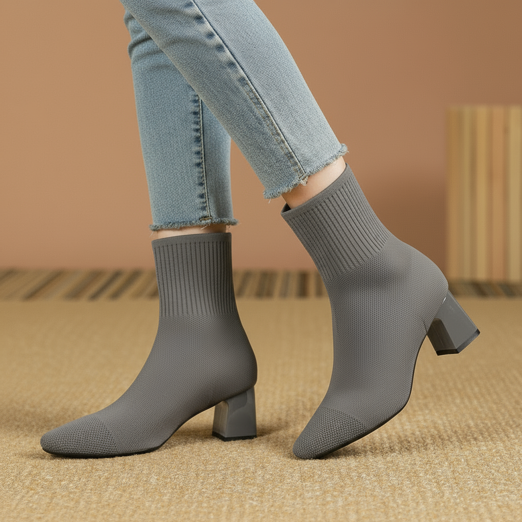 Bottes Chaussettes Tricotées à Talon Large