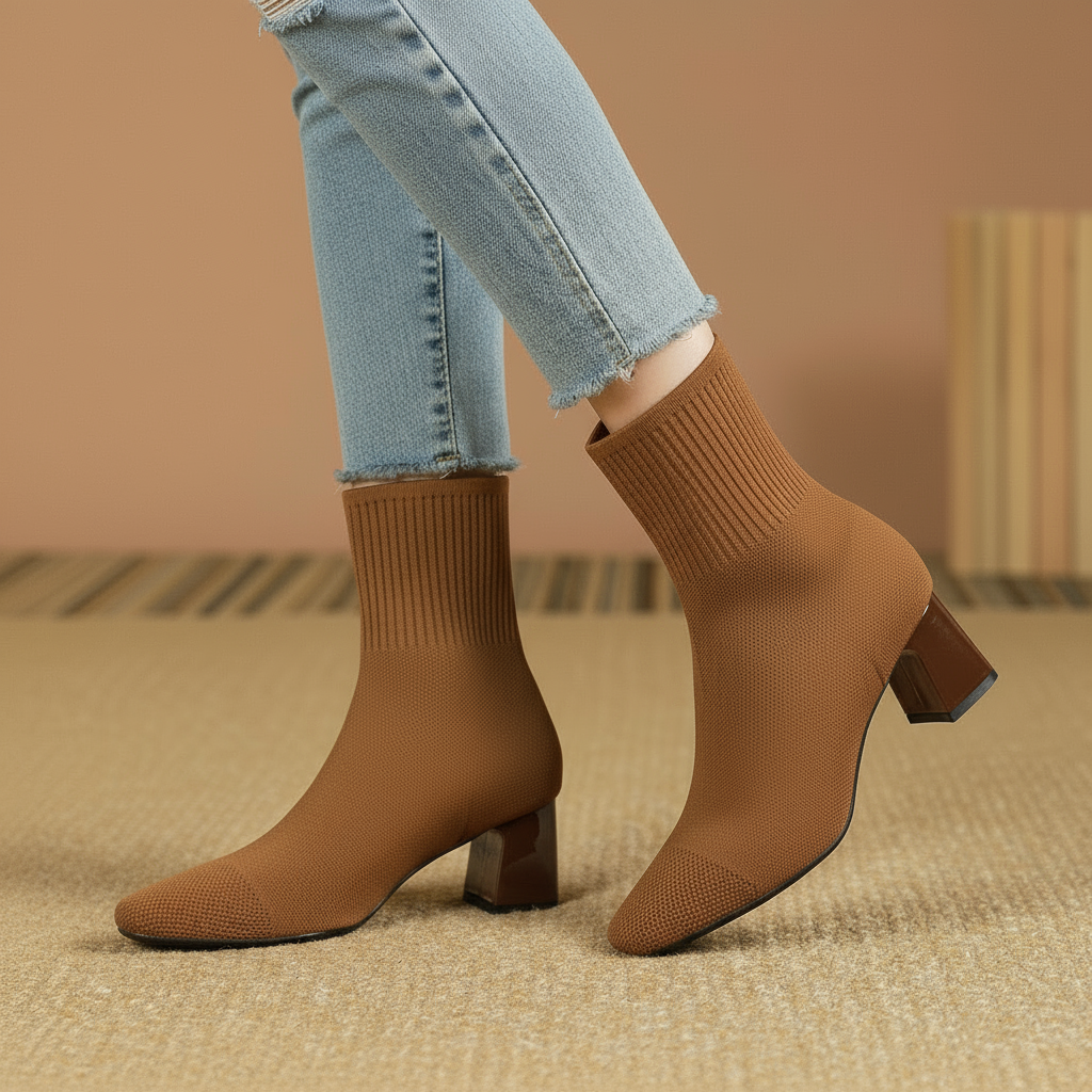 Bottes Chaussettes Tricotées à Talon Large