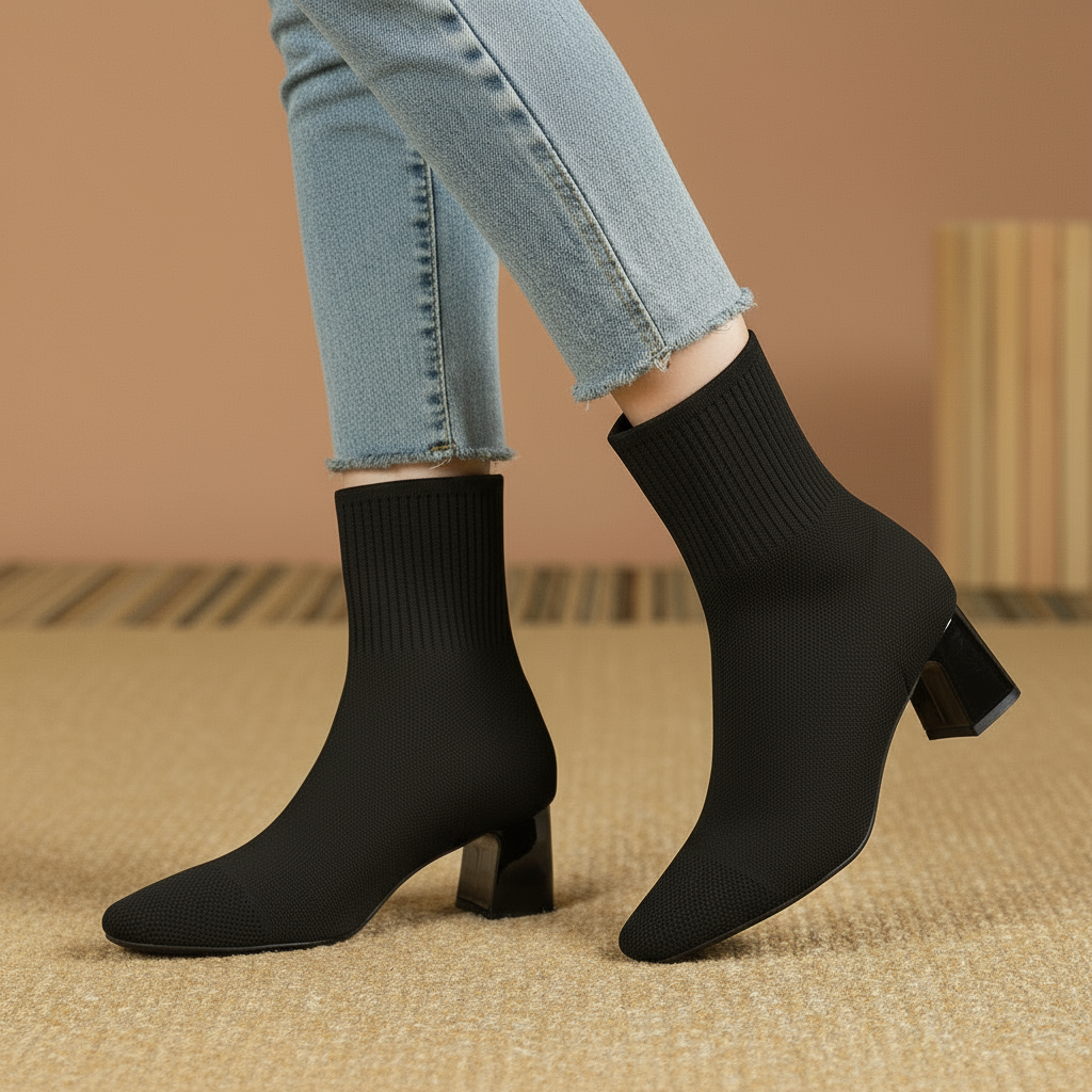 Bottes Chaussettes Tricotées à Talon Large