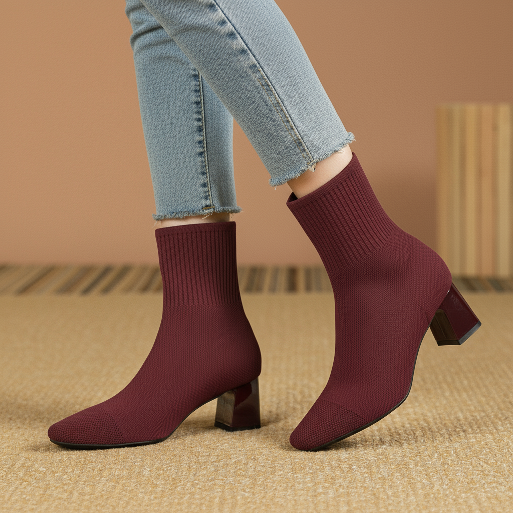 Bottes Chaussettes Tricotées à Talon Large