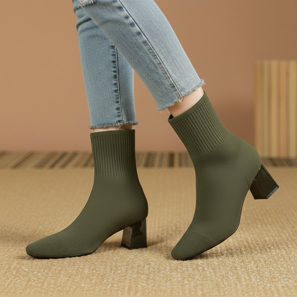 Bottes Chaussettes Tricotées à Talon Large