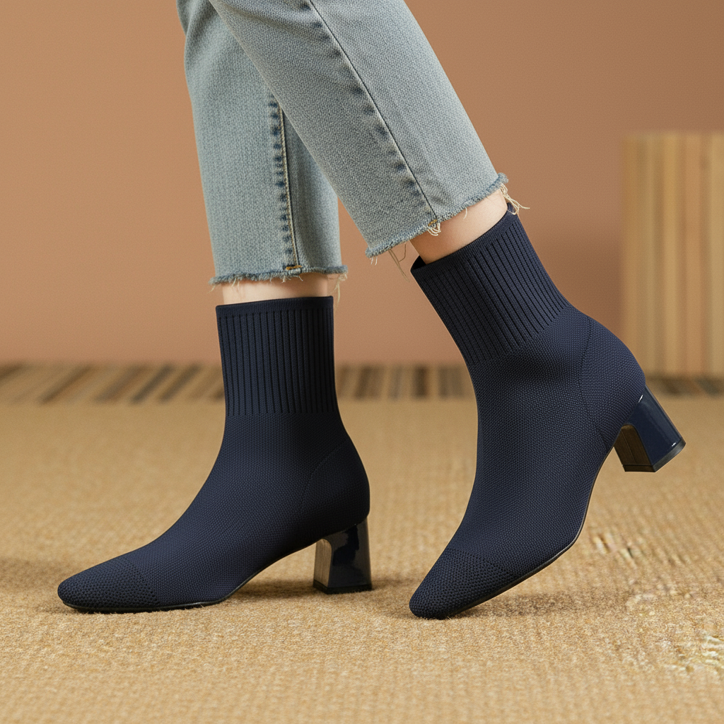 Bottes Chaussettes Tricotées à Talon Large